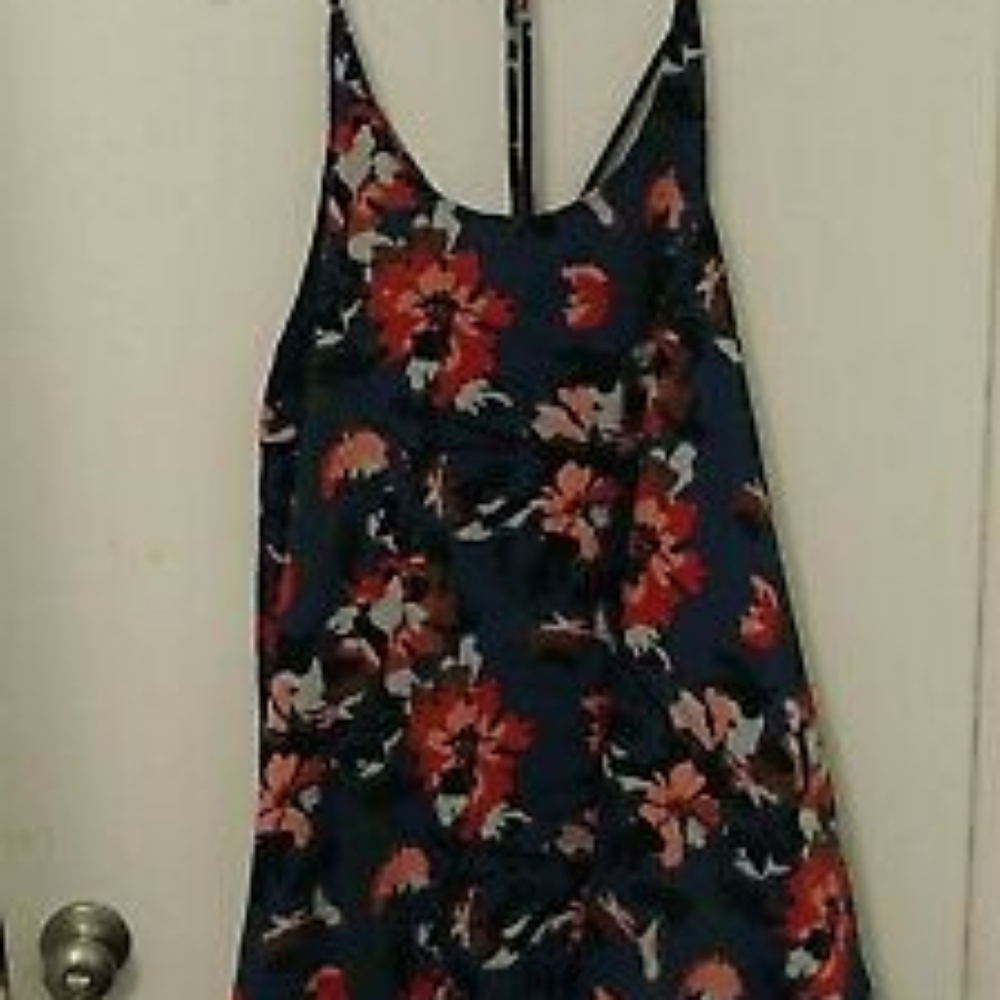 BP BLUE SLEEVELESS LINED FLOWER CHIFFON DRESS
